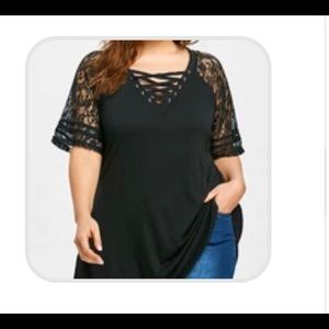 Black lace sleeve tshirt